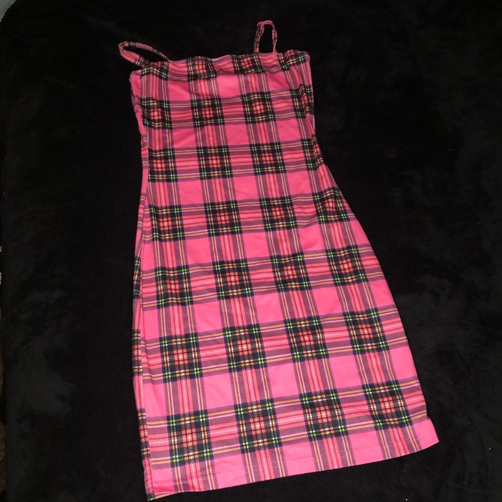 Hot Pink plaid dress.